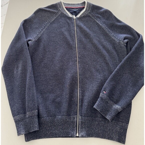 TOMMY HILFIGER sweater Cardigan Men's MEDIUM Knit Bomber Zip Up Stand Up Collar - Picture 3 of 16